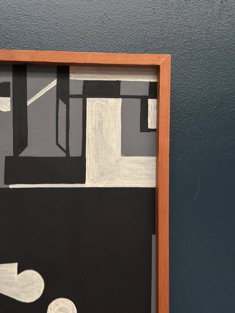 Original Danish Oil on Canvas – “Cultural Revolution in the Passerenden” by Finn Johansen 1967 – Vintage & Framed – 56.5×36.5cm (22.2" × 14.4")