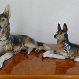 Deux chiens Berger en céramique allemande