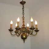 Vintage French 6 Light Heavy Brass Flemish Style Chandelier Card Drips 4050