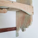 Antique wall shelf in raw wood - patinated green