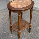 Oval Louis XVI gueridon carved in solid cherry wood with pink marble.