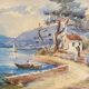 Painting "Mediterranean Seaside" Watercolor signed around 1920