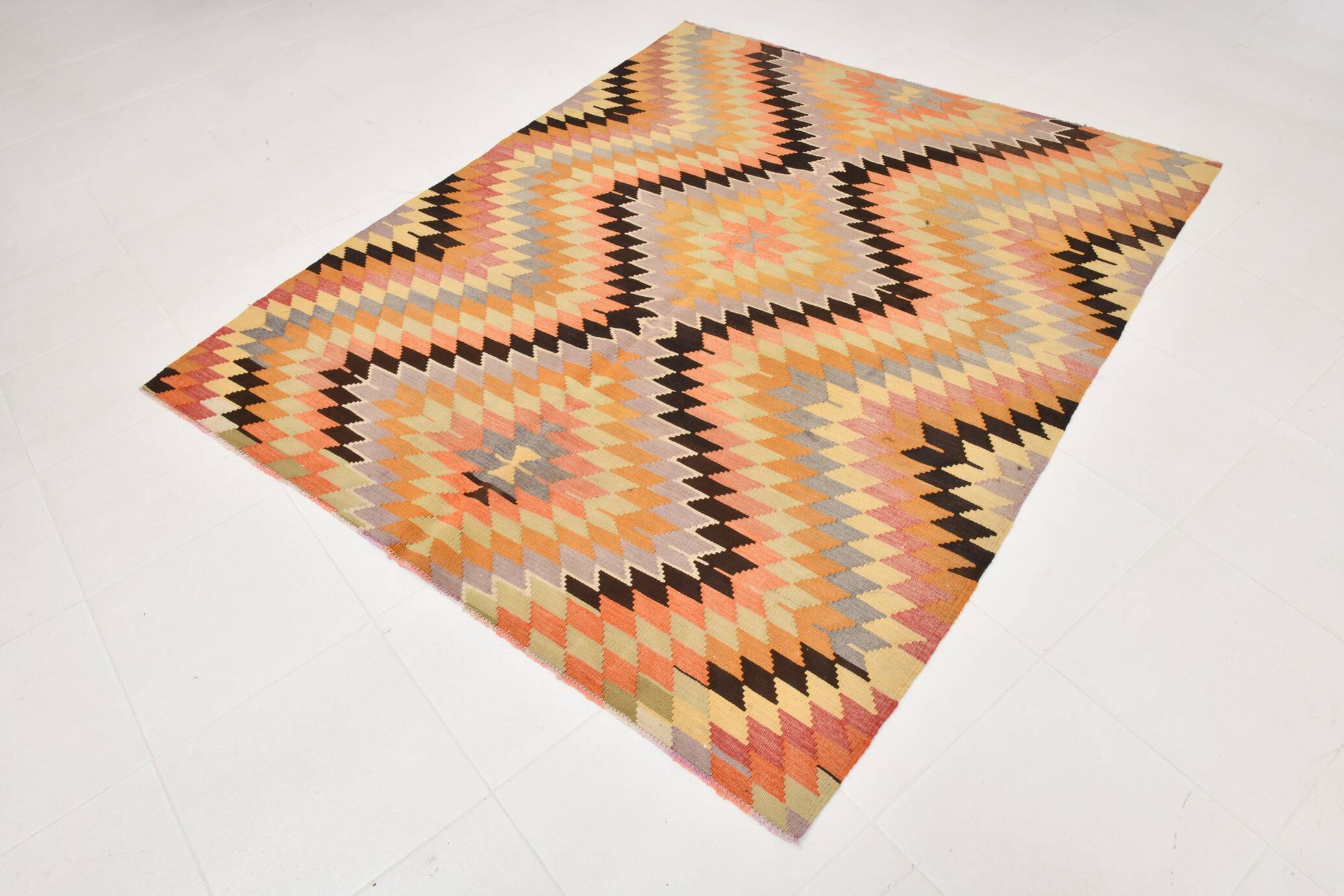 6x7 Faded Orange Area Handknotted Kilim Rug,