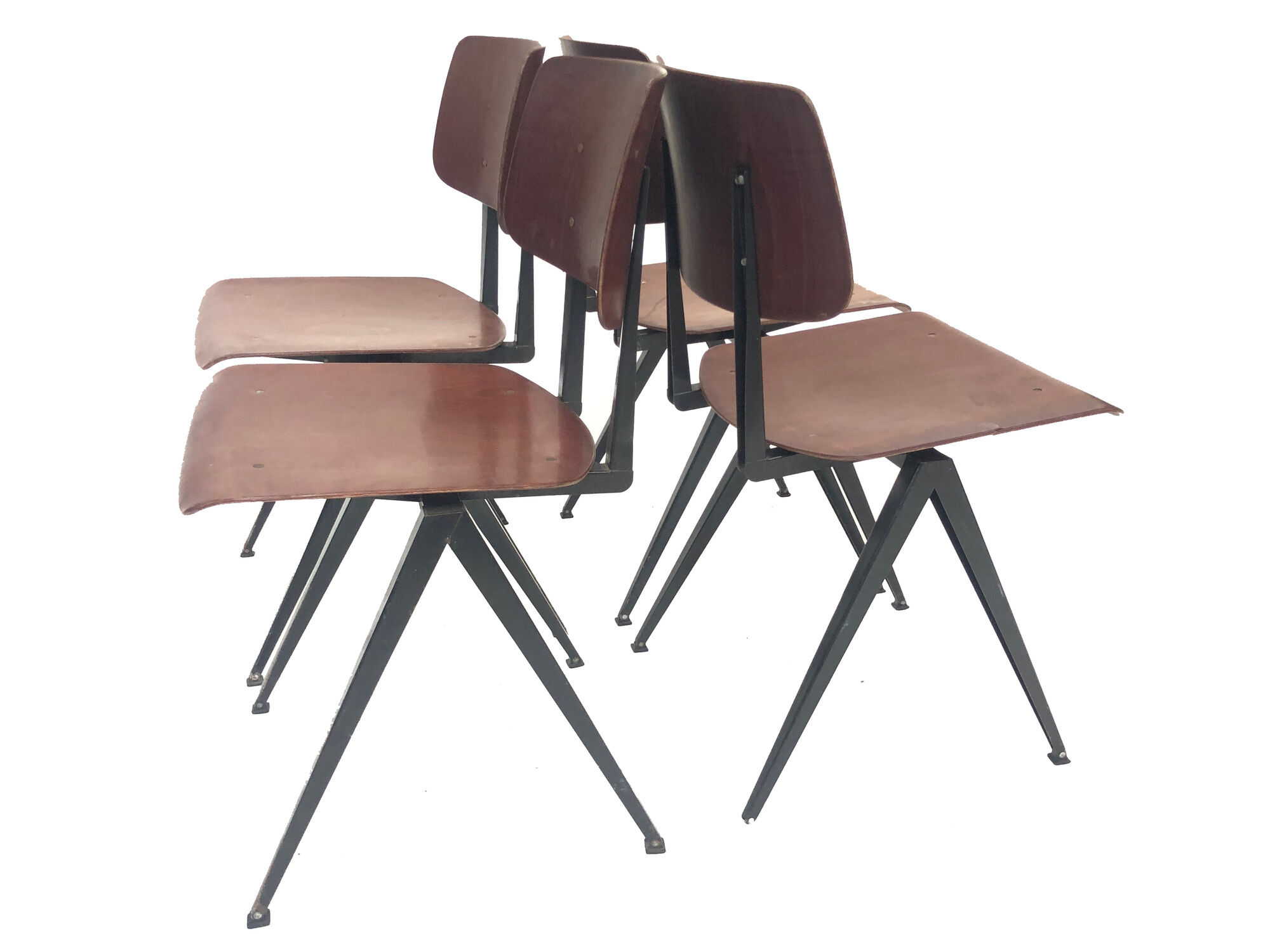 Lot of 4 vintage school chairs Galvanitas S16 Netherlands