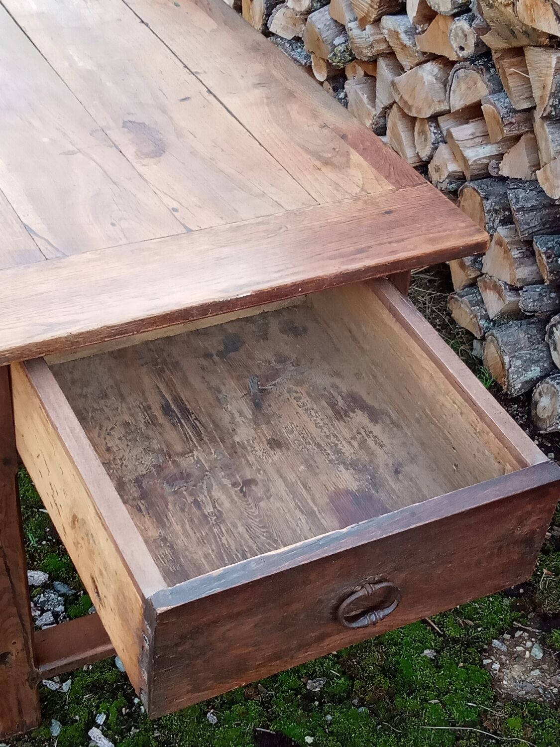 Oak farmhouse table with two large drawers