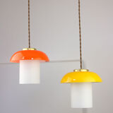 3 suspensions champignon en verre et laiton du milieu du siècle