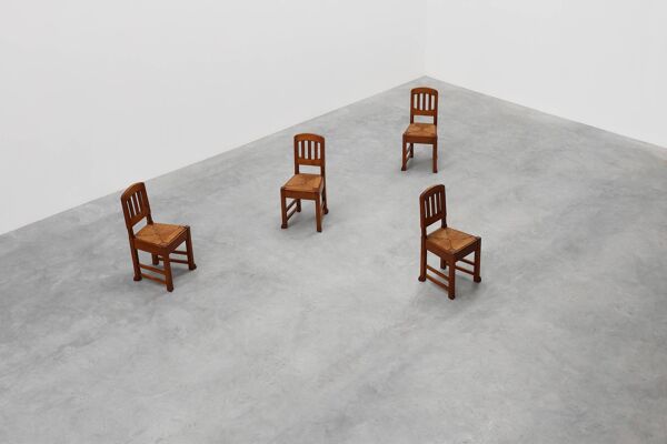 Ensemble de 4 chaises de salle à manger Art Déco en chêne et osier, Belgique, 1915