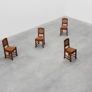 Set of 4 Early Art Deco Oak & Wicker Dining Chairs, Belgium, 1915