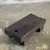 Small stool, black solid teak accent stool wabi-sabi L30 W8.5 H6.