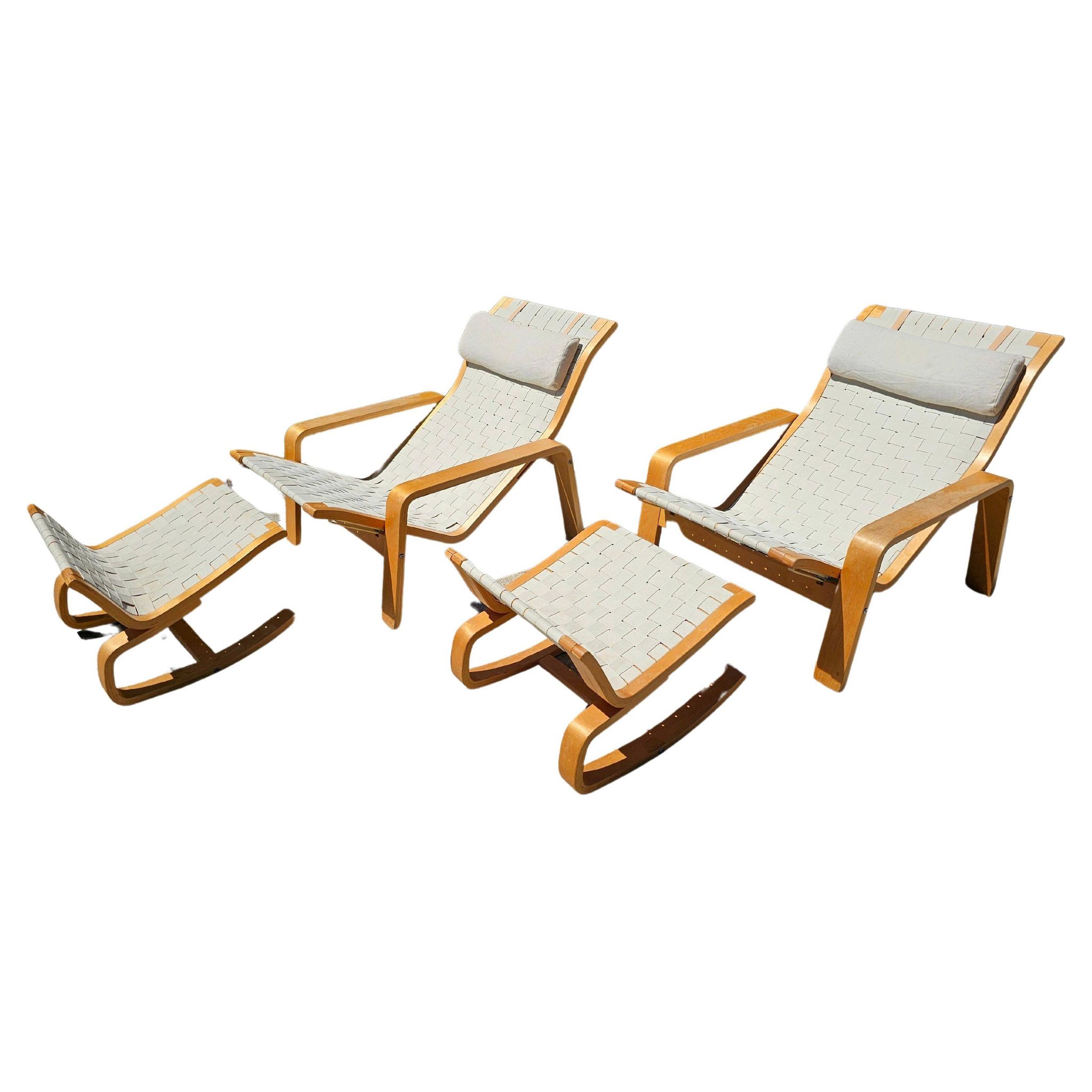 Pulkka lounge chair pair with ottoman by Ilmari Lappalainen for IKEA