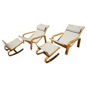 Pulkka lounge chair pair with ottoman by Ilmari Lappalainen for IKEA