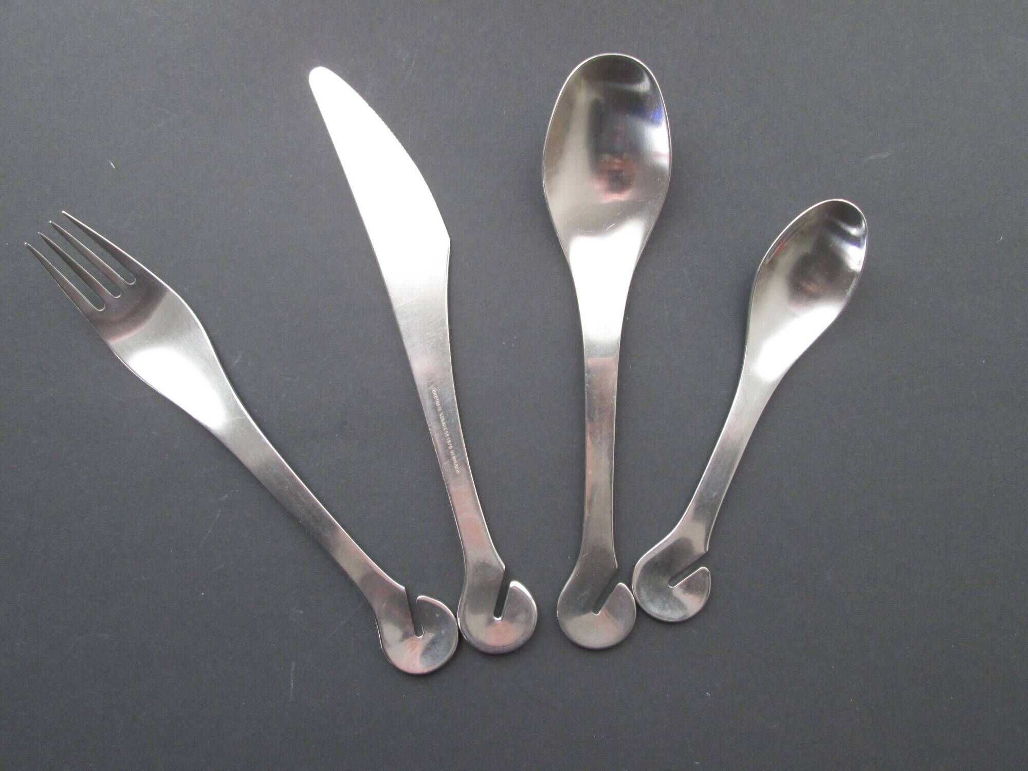 Danish modernist stainless steel 31 pc  EASY monobloc 1960s flatware cutlery set by Lundtofte