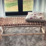 Traditional Moroccan beldi bench in leather and wood