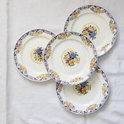 Set of 4 Boch dessert plates, Fructidor service, vintage