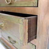 Paire de tables de chevet en bois, laiton et cuivre