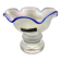 Eisch glass footed cup with pearlescent finish, blue rim.