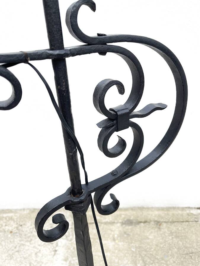 Wrought iron and cane floor lamp, 1970