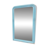 Large Louis-Philippe mirror from the 19th century in wood and stucco with a turquoise blue patina.