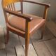Swiss Art Deco Wood Armchair with Brown Leather Seat, 1930s