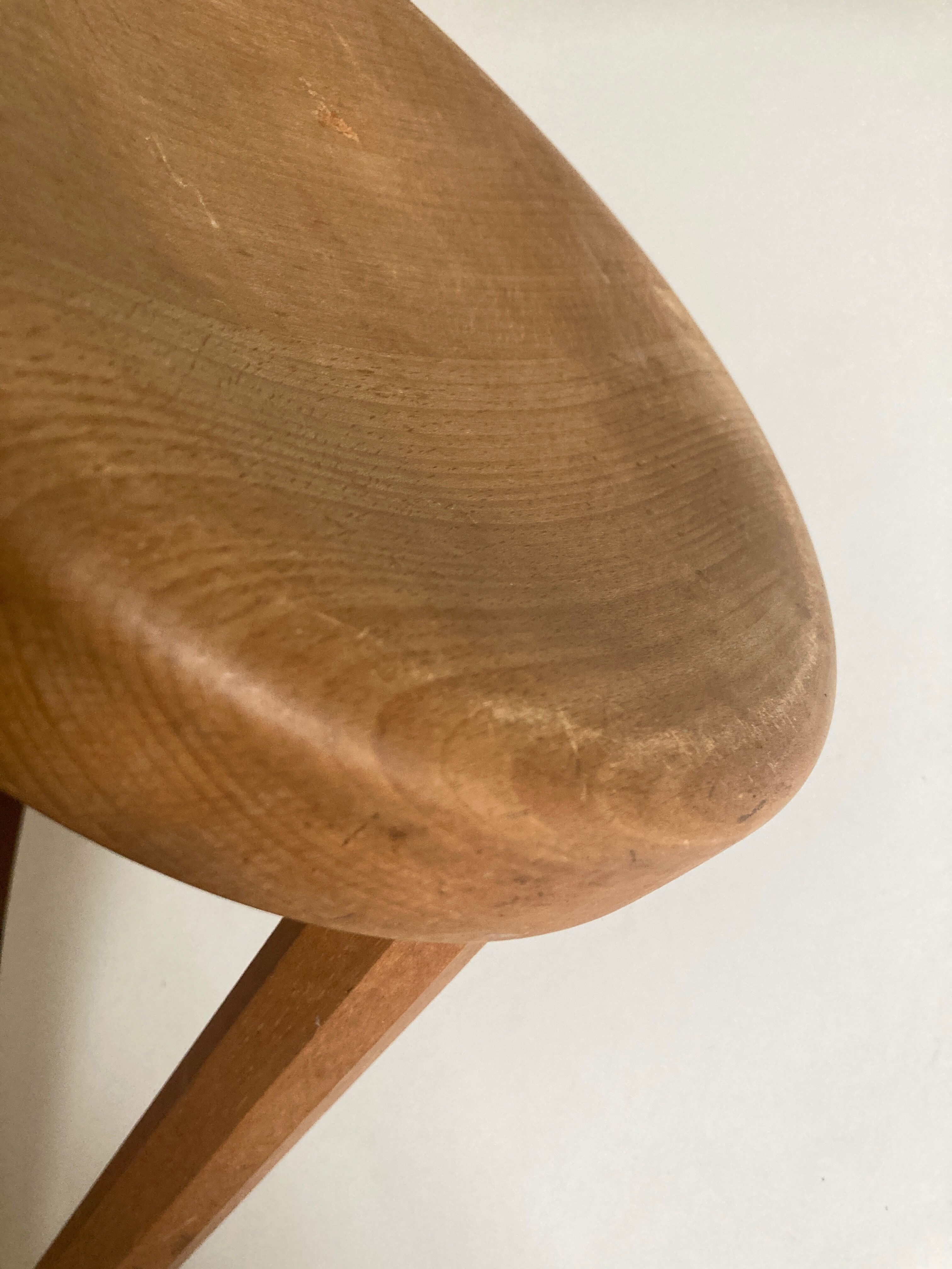 Wooden stool tripod hollow seat 1960