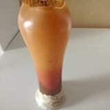 VASE signé LEGRAS EN VERRE ÉMAILLÉ DÉCOR NEIGE EN RELIEF TON ORANGE