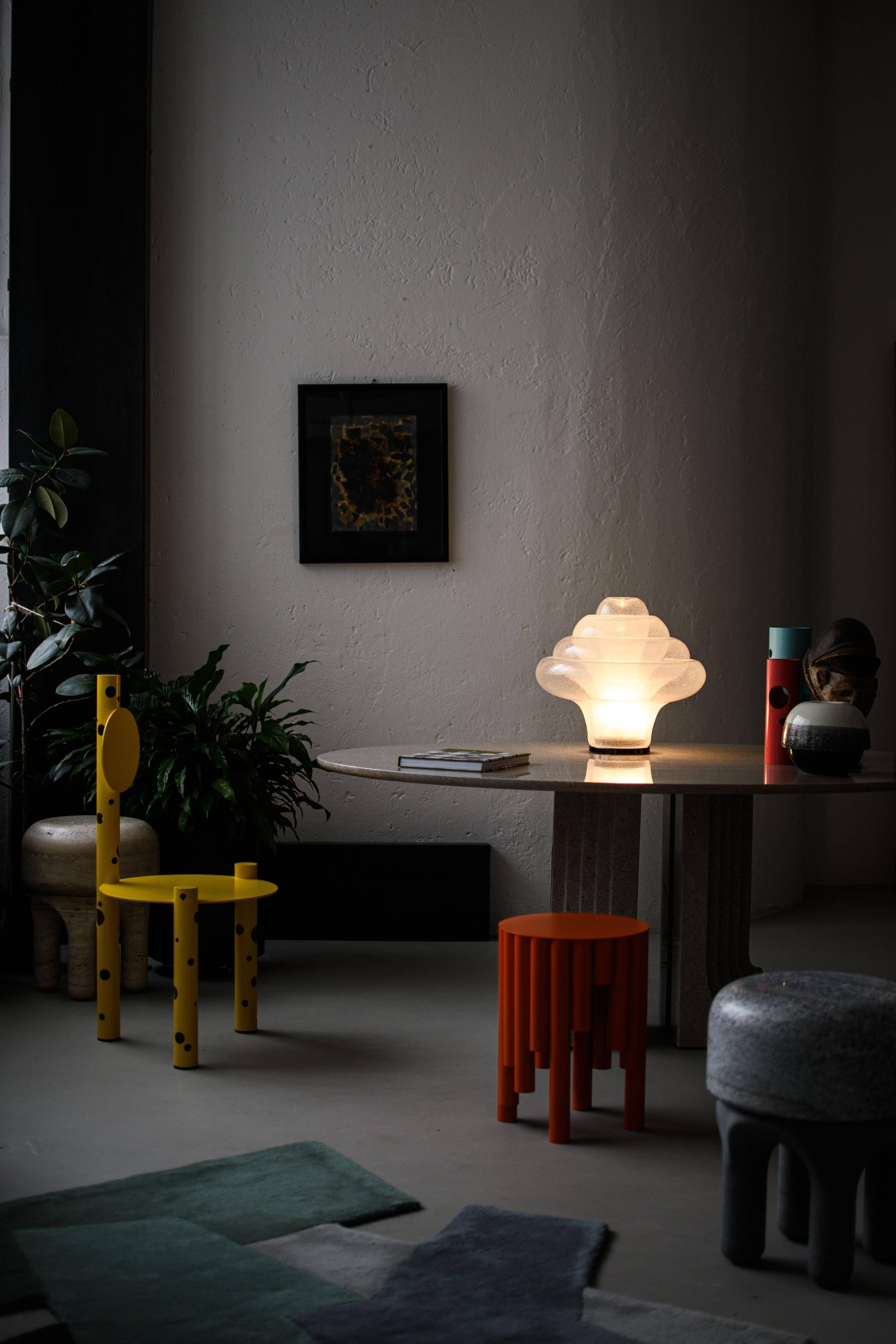 Lampe de table vintage Lotus par Carlo Nason pour Mazzega, verre de Murano soufflé, rare