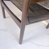 Safari armchair, wood leather, Brazil 1960's