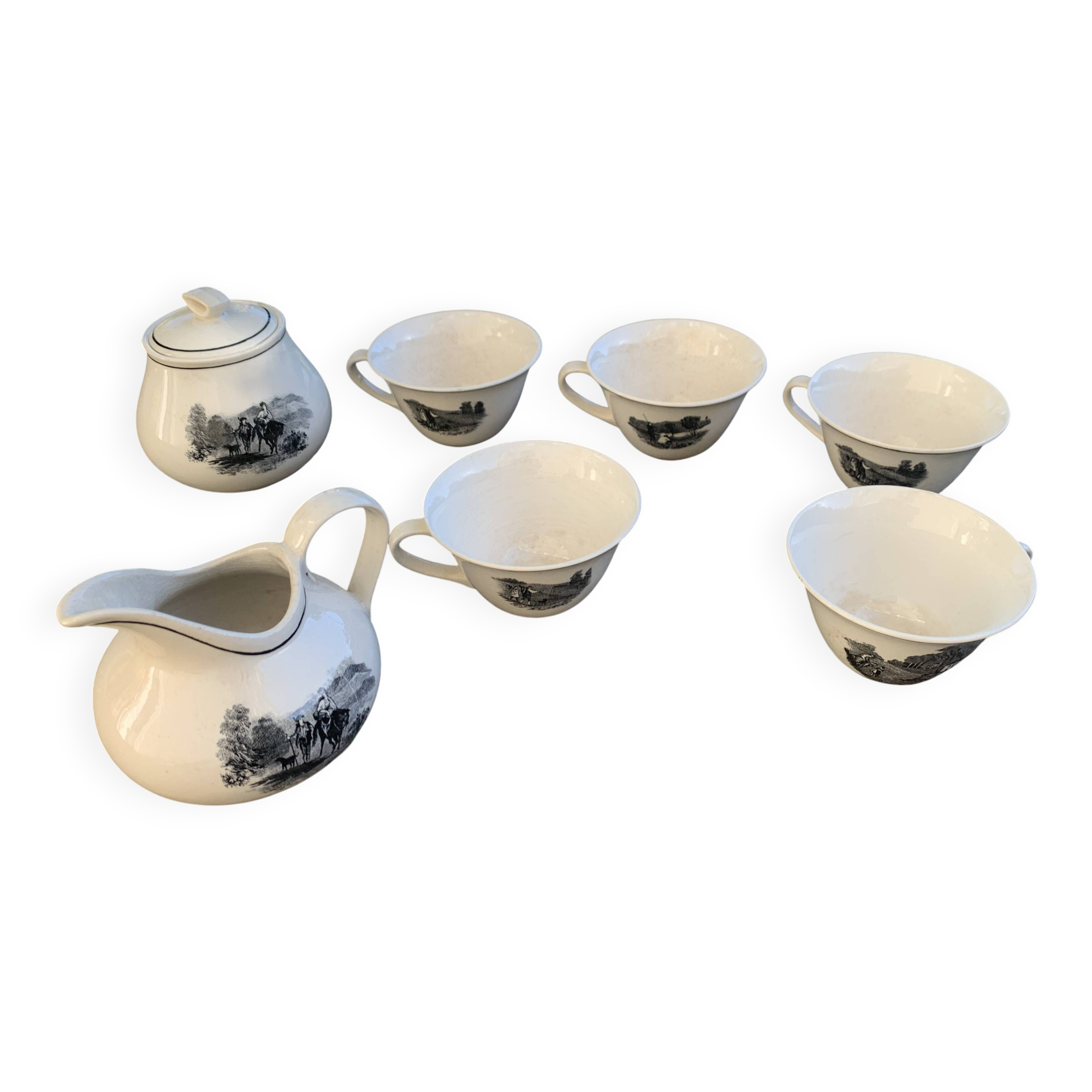 Coffee or tea service, earthenware with rustic motif, Keralux, Boch