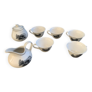 Coffee or tea service, earthenware with rustic motif, Keralux, Boch