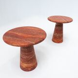 Pair of italian red travertine side tables