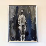 1973 Peinture à l’huile nue suédoise moderne du milieu du siècle « Dans l’ombre », encadrée