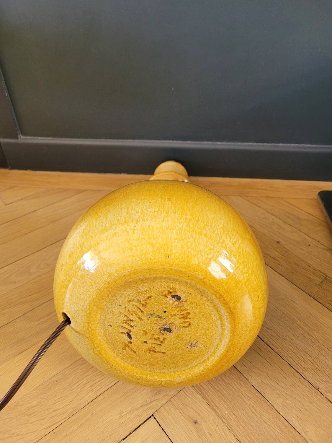 Mustard yellow glazed ceramic lamp base