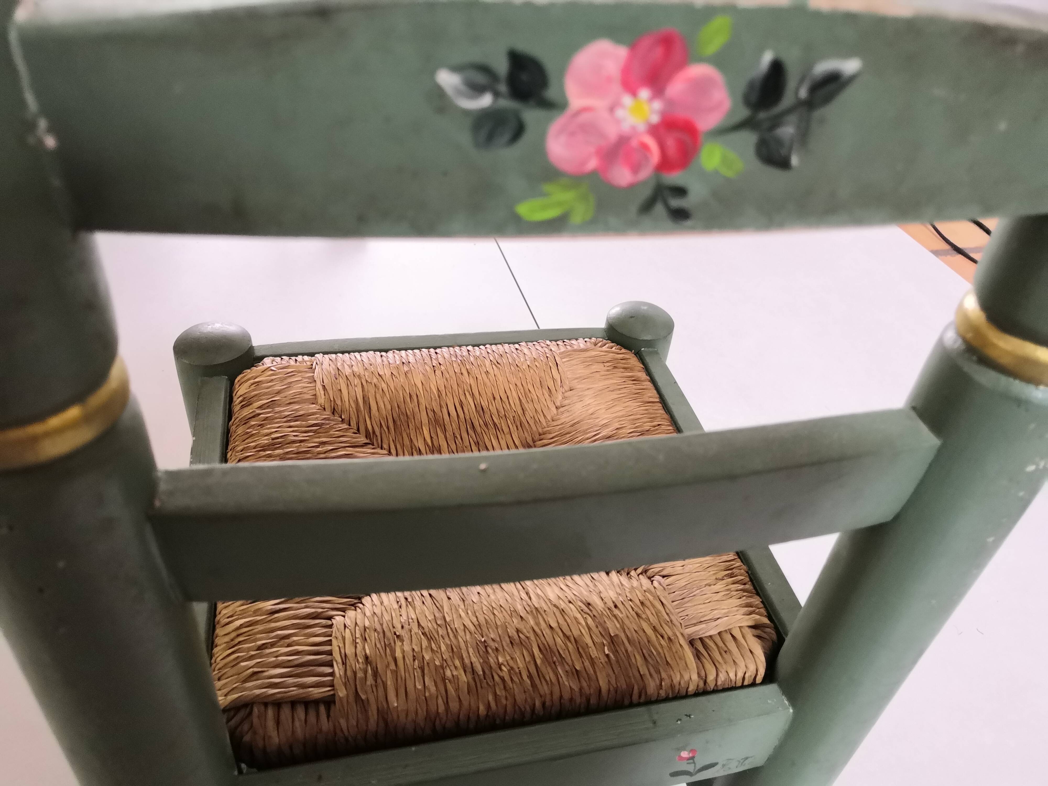 Chaise enfant bois et paille vintage