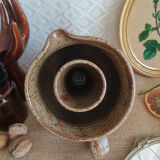 Enamelled stoneware decanter / pitcher with ice cube reserve - vintage