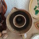 Enamelled stoneware decanter / pitcher with ice cube reserve - vintage