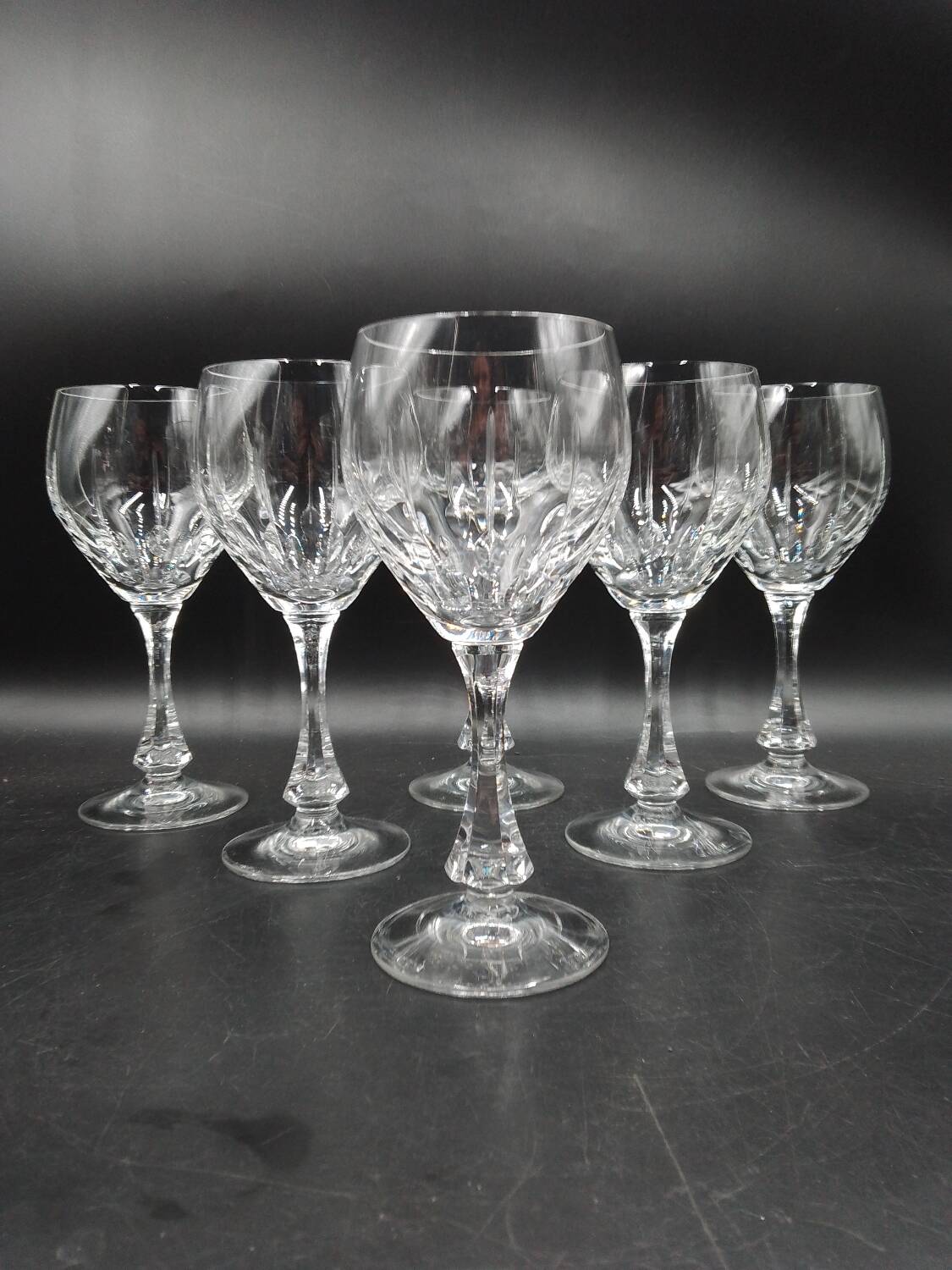 6 Water Glasses in Lorraine Cut Crystal LEMBERG model NORA H 19 cm