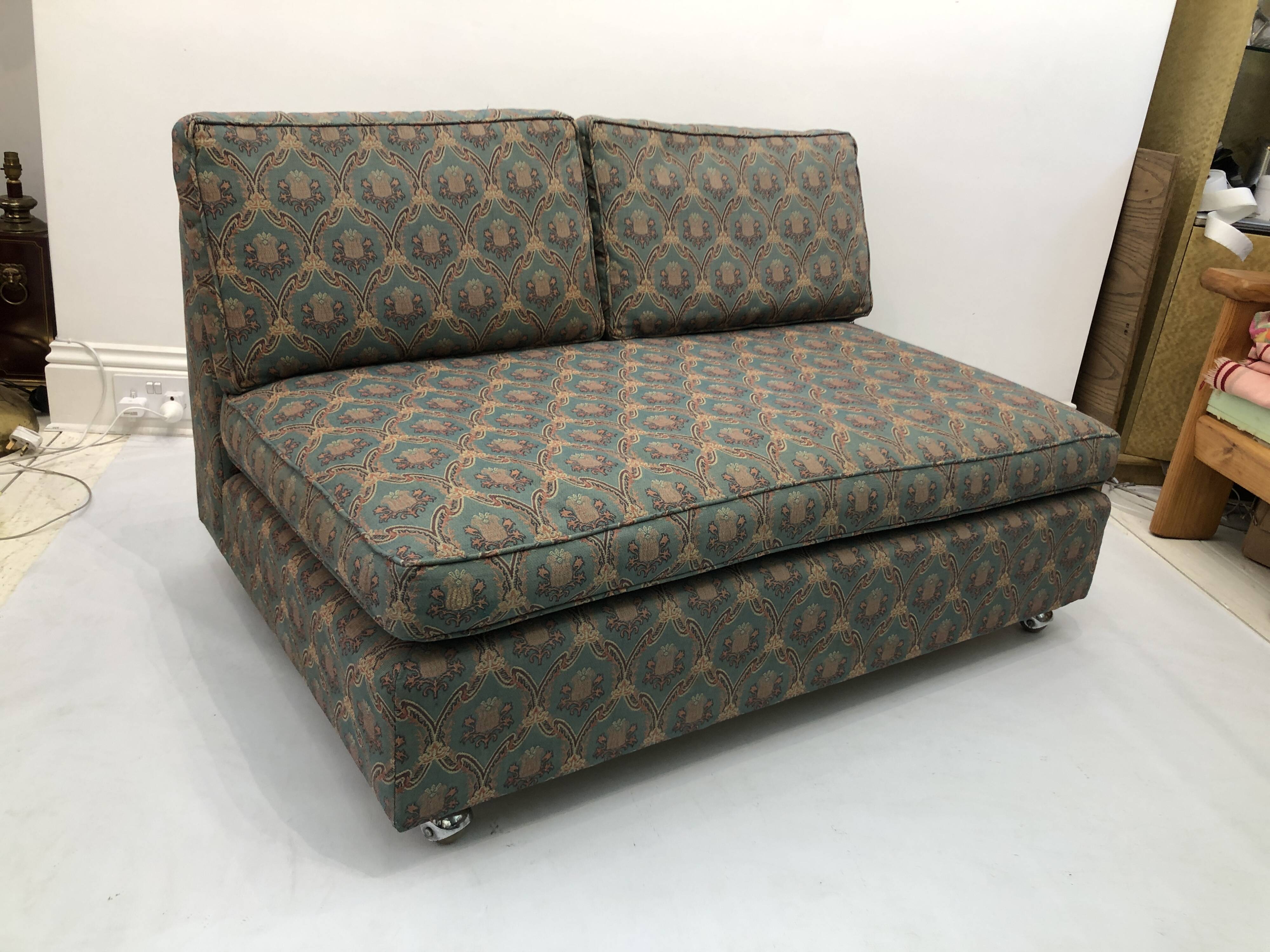 Low Tuxedo Two Seater Sofa On Wheels Mid Century Modern Settee 1960s Multicolour