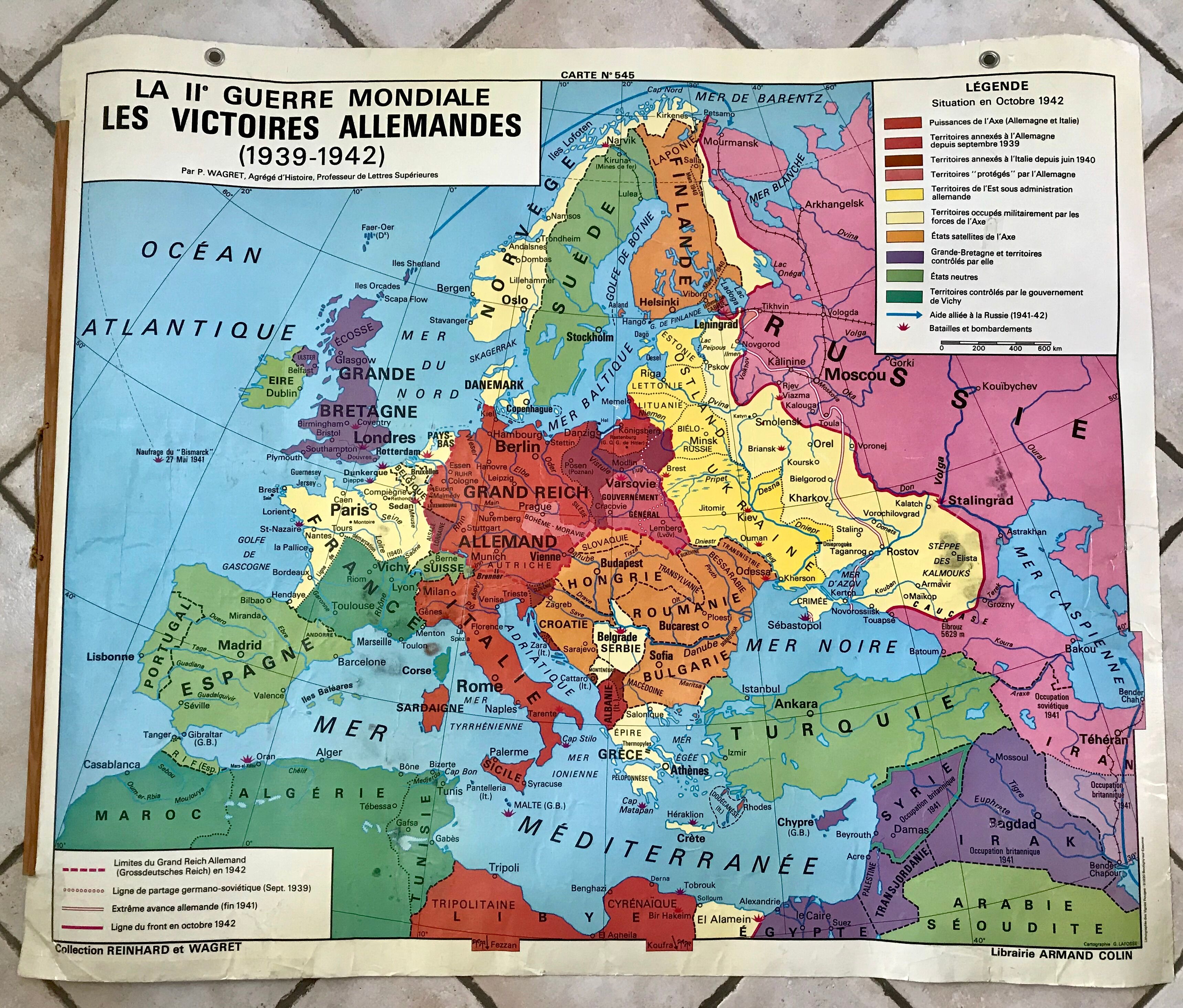 school map Librairie Armand Colin Reinhart and Wagret La France from 1939 to 1945 / 2nd GM 1970