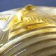 Cup, art deco centerpiece, 1930, pressed glass, molded, signed A.Miguel, albatross