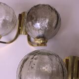 Paire d'appliques murales doubles en laiton et verre, style années 1970