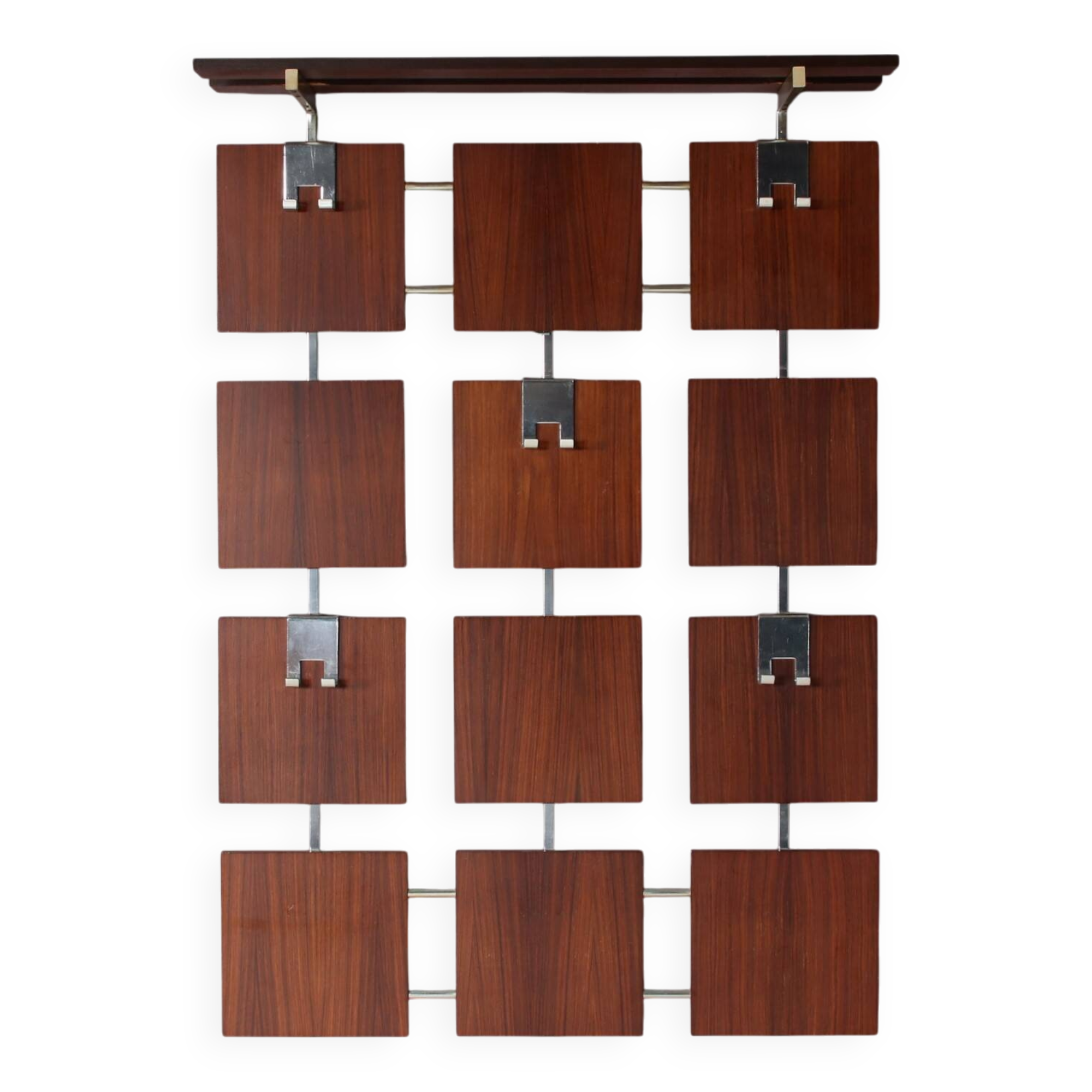 1950s teak wood coat rack with chrome hangers, Netherlands