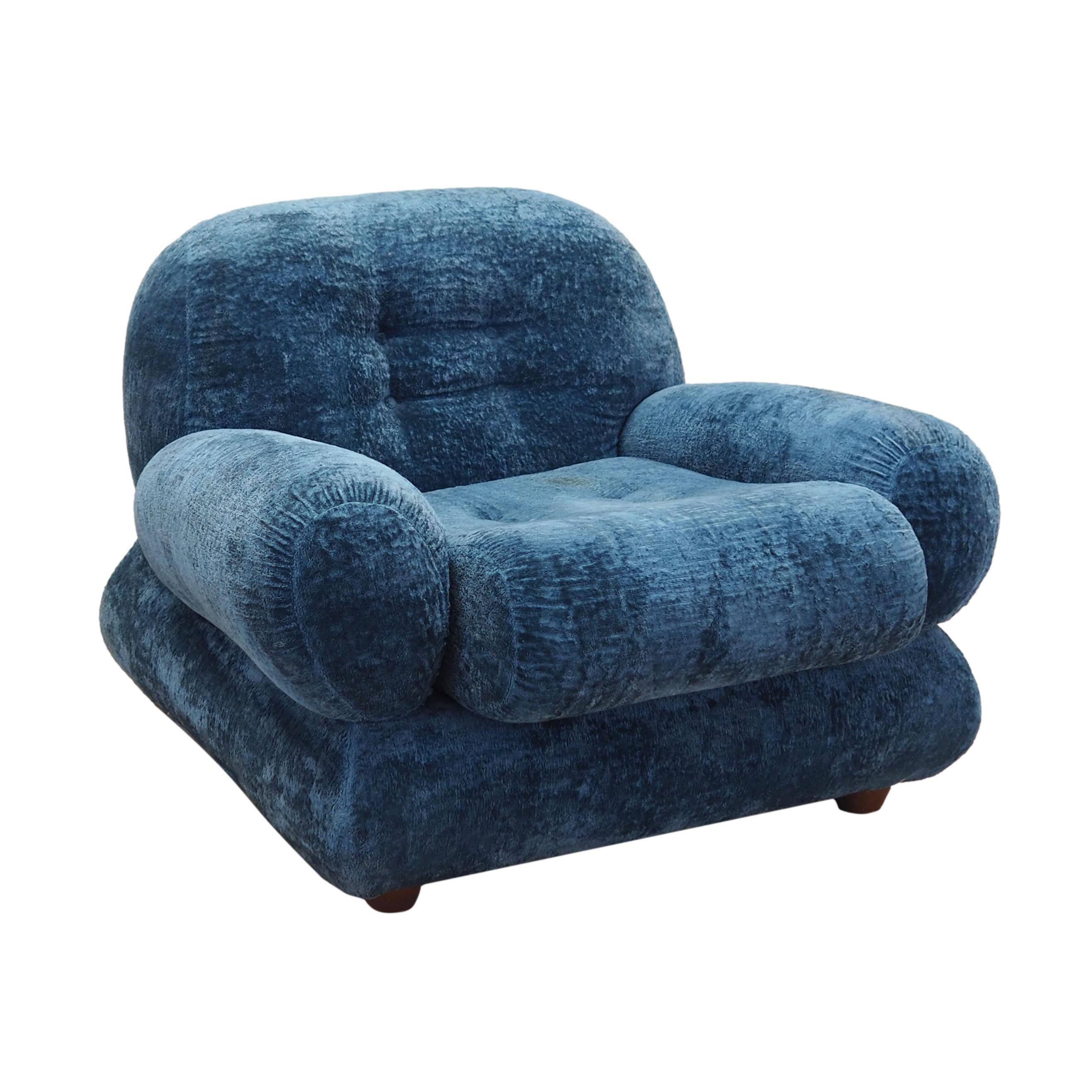 Blue armchair, Italian design, 1970s, production: Italy
