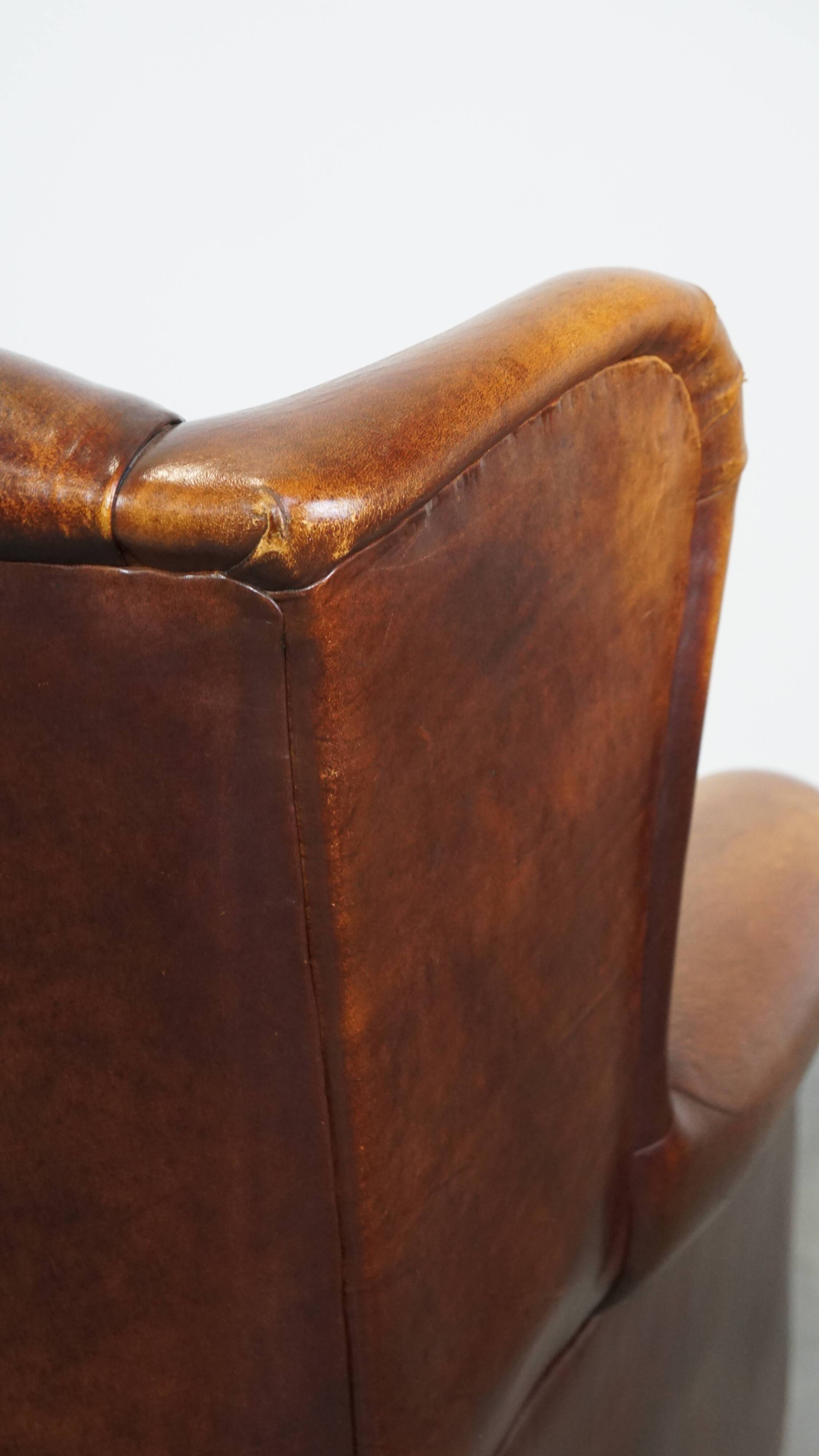 Vintage Sheepskin Leather Wingback Chair