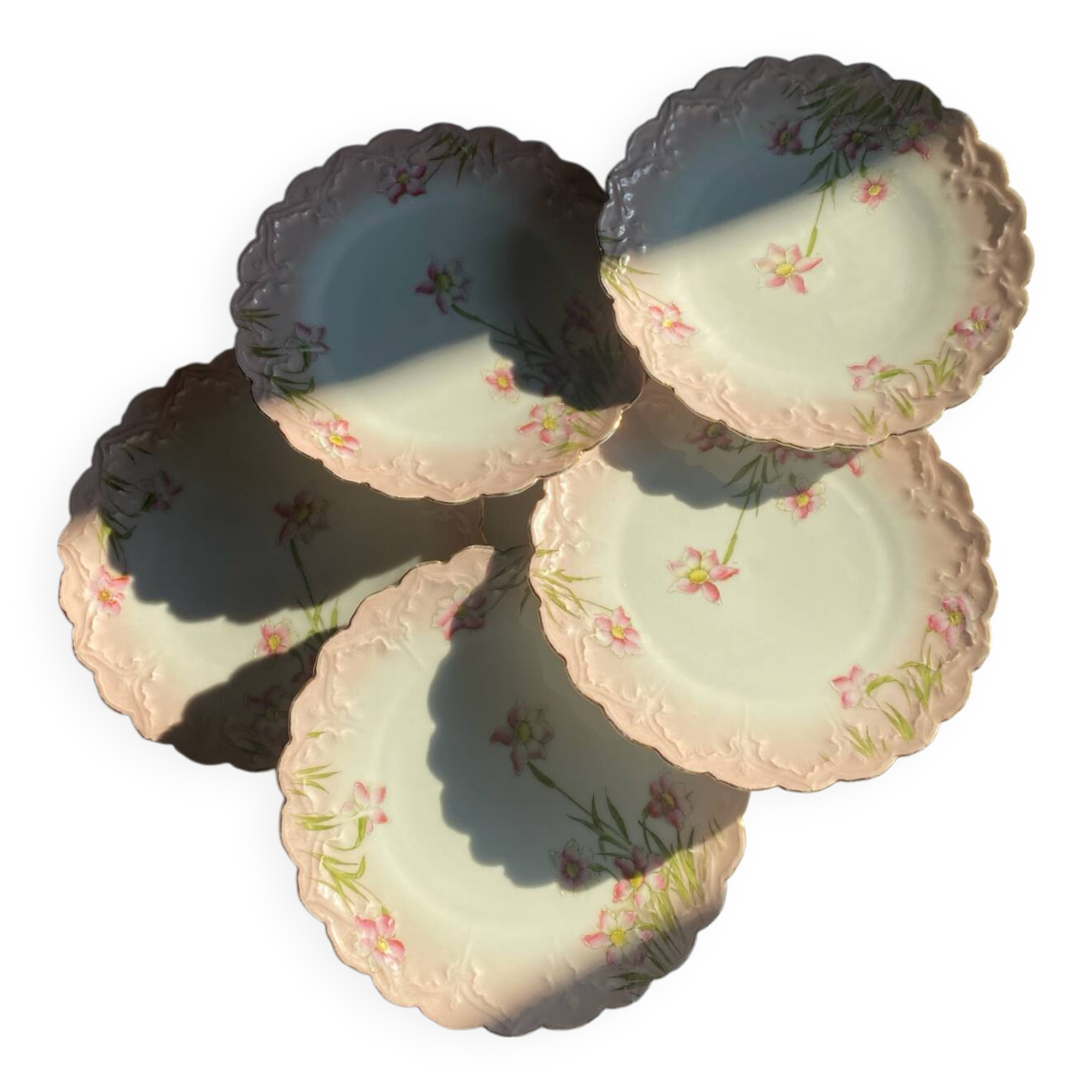 Set of 5 Art Nouveau dessert plates
