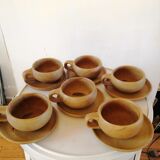 6 saucers and coffee cups in 70s design stoneware