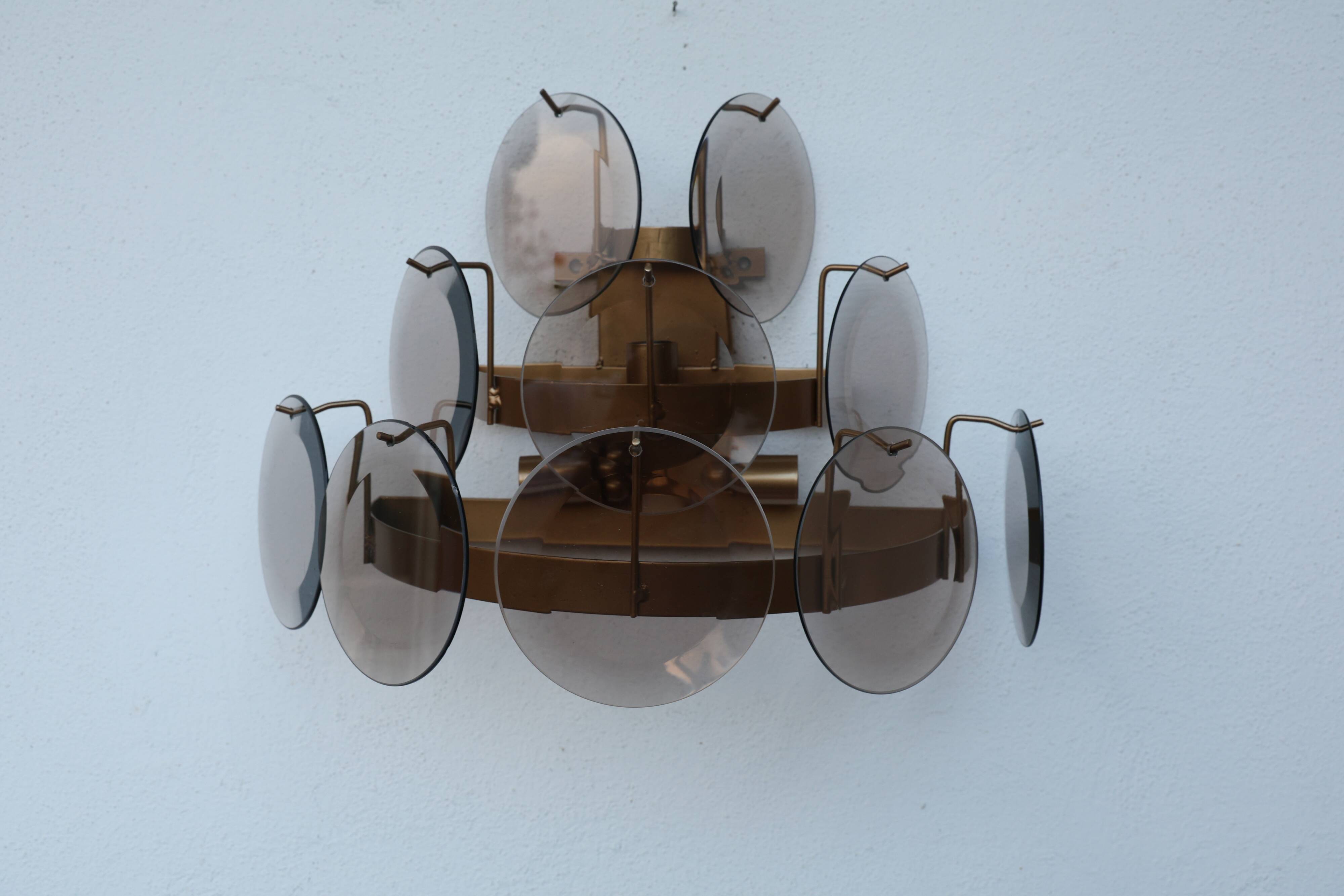 Set of 2 Vistosi Murano Wall Lamps Smoked Disc, 1970
