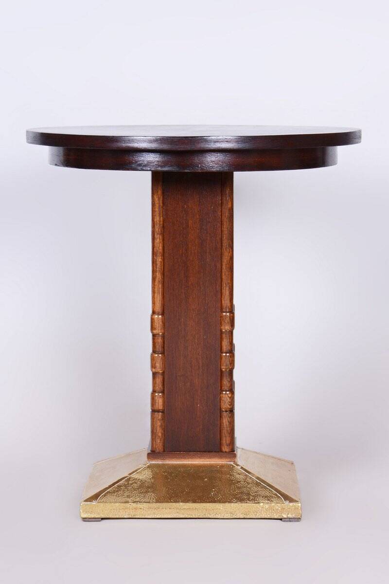 Small Art Deco Table in Oak and Brass, Czechia, 1920s