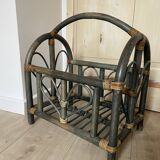 Indonesian style bamboo and rattan magazine rack - 1960s - green stained