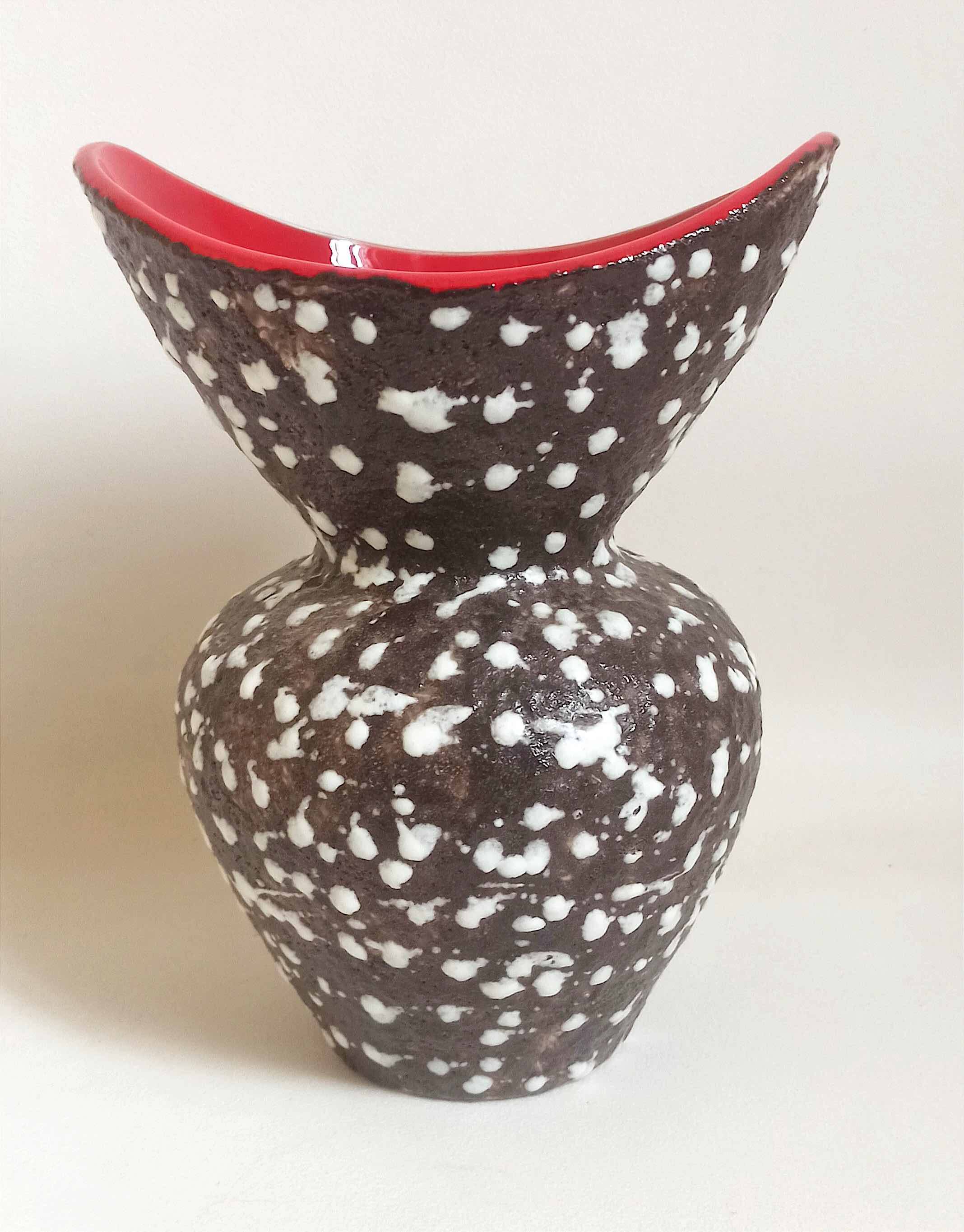 Vallauris Fat Lava Vase Red black 1950s Height 27 cm