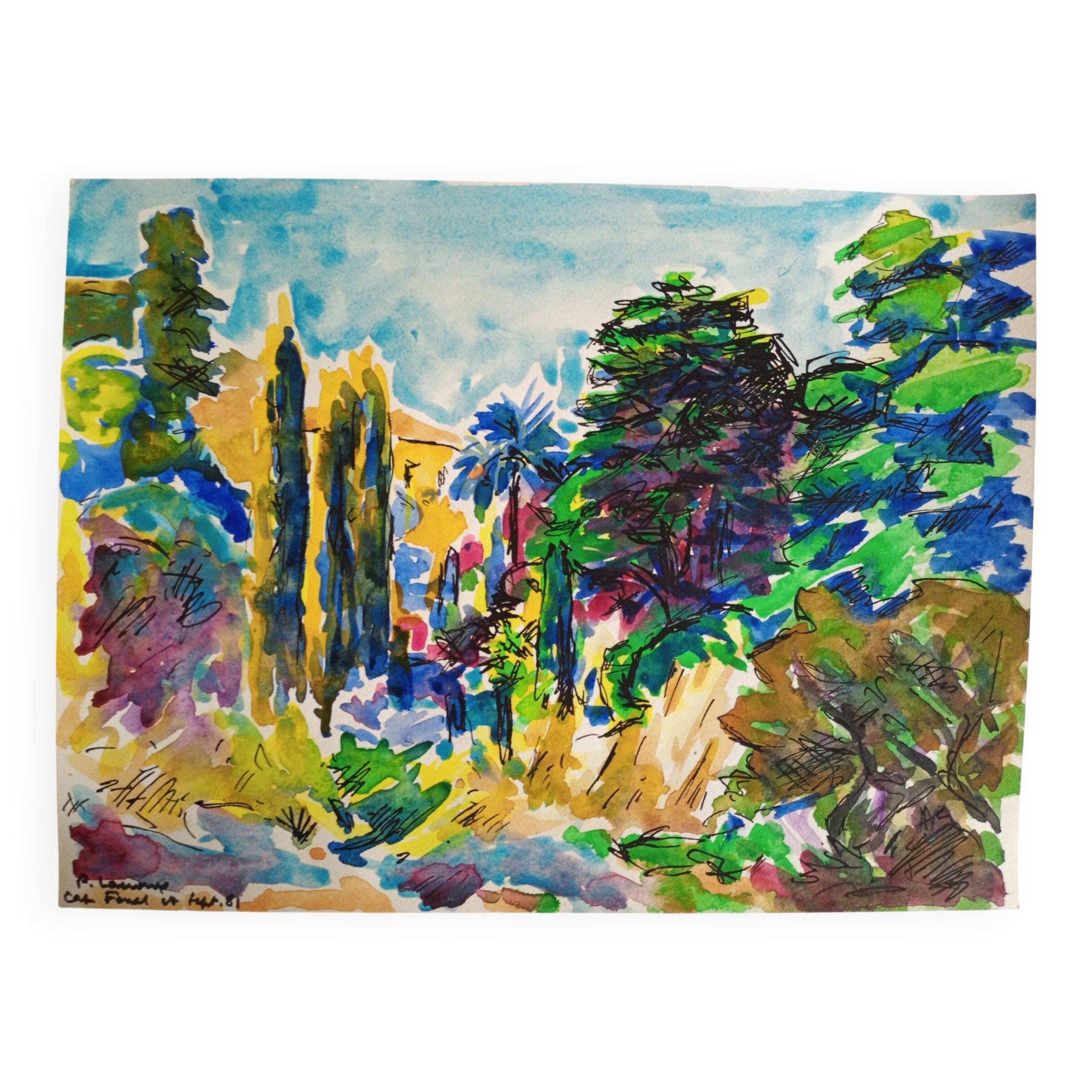 Pierre Lacroux (1909-1993) Gouache on paper 24 x 32 cm - Cap-Ferrat 323